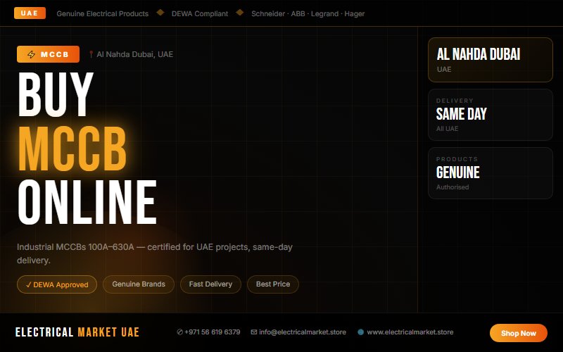 Buy MCCB Online UAE — 100A to 630A, Next Day Delivery to Al Nahda Dubai